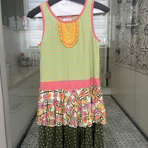 Colorful Tiered Girls' Summer Dress - Matilda Jane 435 Stripes & Floral Size 14